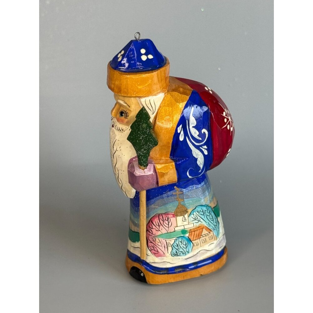 Hand Carved Russian Ded Moroz Father Frost Santa Ornament Signed 4 1/2" - Picture 5 of 6